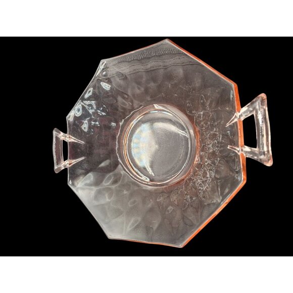 Pink Depression Glass Octagon Handled Optic Mint Bowl 6" Diameter - Picture 4 of 9